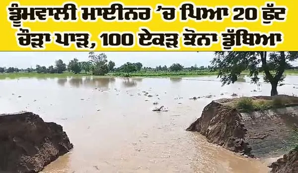ਡੂੰਮਵਾਲੀ ਮਾਈਨਰ ’ਚ ਪਿਆ ਪਾੜ, 100 ਏੇਕੜ ਝੋਨਾ ਡੁੱਬਿਆ