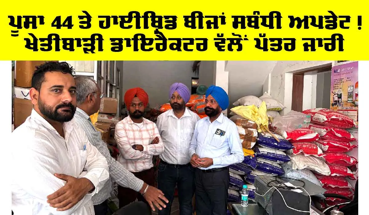 Pusa 44: ਖੇਤੀਬਾੜੀ ਡਾਇਰੈਕਟਰ ਵੱਲੋਂ ਪੱਤਰ ਜਾਰੀ, ਪੂਸਾ 44 ਤੇ ਹਾਈਬ੍ਰਿਡ ਬੀਜਾਂ ’ਤੇ ਪਾਬੰਦੀ