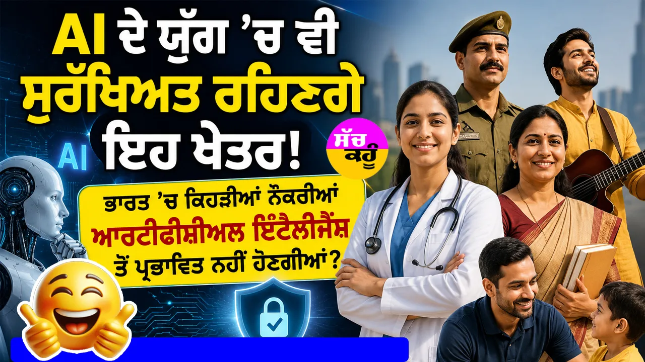 AI ਦੇ ਯੁੱਗ 'ਚ ਵੀ ਸੁਰੱਖਿਅਤ ਰਹਿਣਗੇ ਇਹ ਖੇਤਰ! ਭਾਰਤ 'ਚ ਕਿਹੜੀਆਂ ਨੌਕਰੀਆਂ ਆਰਟੀਫੀਸ਼ੀਅਲ ਇੰਟੈਲੀਜੈਂਸ ਤੋਂ ਪ੍ਰਭਾਵਿਤ ਨਹੀਂ ਹੋਣਗੀਆਂ?