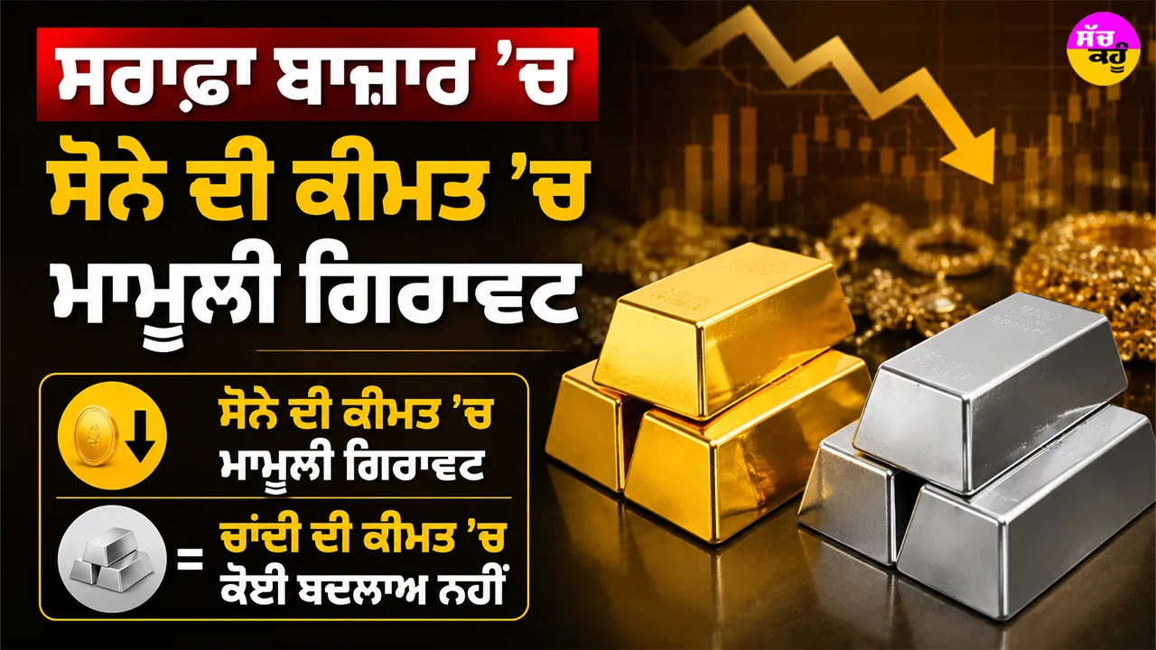 Gold Price Today: ਸਰਾਫਾ ਬਾਜ਼ਾਰ ’ਚ ਸੋਨੇ ਦੀ ਕੀਮਤ ’ਚ ਮਾਮੂਲੀ ਗਿਰਾਵਟ, ਚਾਂਦੀ ਦੀ ਕੀਮਤ ’ਚ ਕੋਈ ਬਦਲਾਅ ਨਹੀਂ