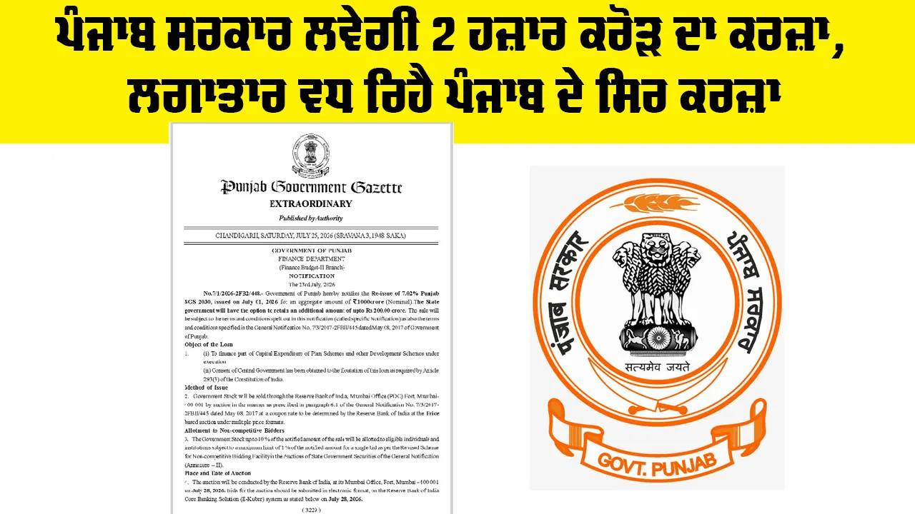 Punjab Government ਲਵੇਗੀ 2 ਹਜ਼ਾਰ ਕਰੋੜ ਦਾ ਕਰਜ਼ਾ, ਲਗਾਤਾਰ ਵਧ ਰਿਹੈ ਪੰਜਾਬ ਦੇ ਸਿਰ ਕਰਜ਼ਾ