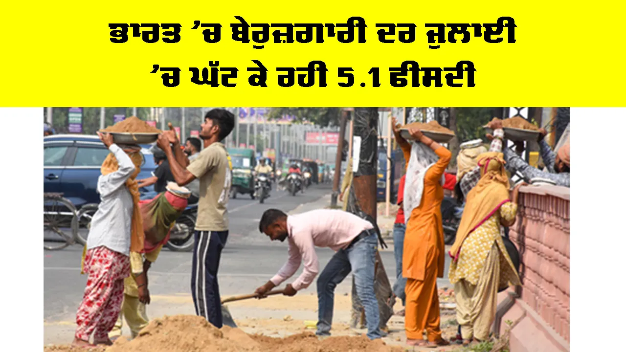 India Unemployment Rate: ਭਾਰਤ ’ਚ ਬੇਰੁਜ਼ਗਾਰੀ ਦਰ ਜੁਲਾਈ ’ਚ ਘੱਟ ਕੇ ਰਹੀ 5.1 ਫੀਸਦੀ