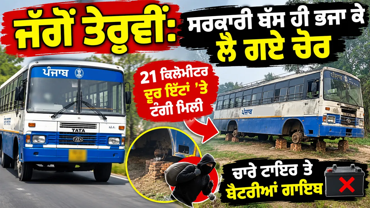 Ludhiana News: ਜੱਗੋਂ ਤੇਰ੍ਹਵੀਂ: ਸਰਕਾਰੀ ਬੱਸ ਹੀ ਭਜਾ ਕੇ ਲੈ ਗਏ ਚੋਰ, 21 ਕਿਲੋਮੀਟਰ ਦੂਰ ਇੱਟਾਂ ’ਤੇ ਟੰਗੀ ਮਿਲੀ, ਚਾਰੇ ਟਾਇਰ ਤੇ ਬੈਟਰੀਆਂ ਗਾਇਬ