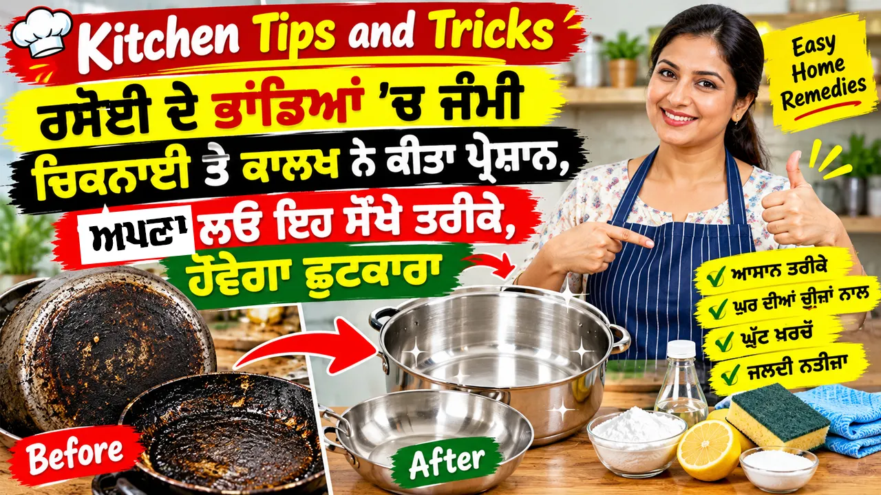 Kitchen Tips and Tricks: ਰਸੋਈ ਦੇ ਭਾਂਡਿਆਂ ’ਚ ਜੰਮੀ ਚਿਕਨਾਈ ਤੇ ਕਾਲਖ ਨੇ ਕੀਤਾ ਪ੍ਰੇਸ਼ਾਨ, ਅਪਣਾ ਲਓ ਇਹ ਸੌਖੇ ਤਰੀਕੇ, ਹੋਵੇਗਾ ਛੁਟਕਾਰਾ