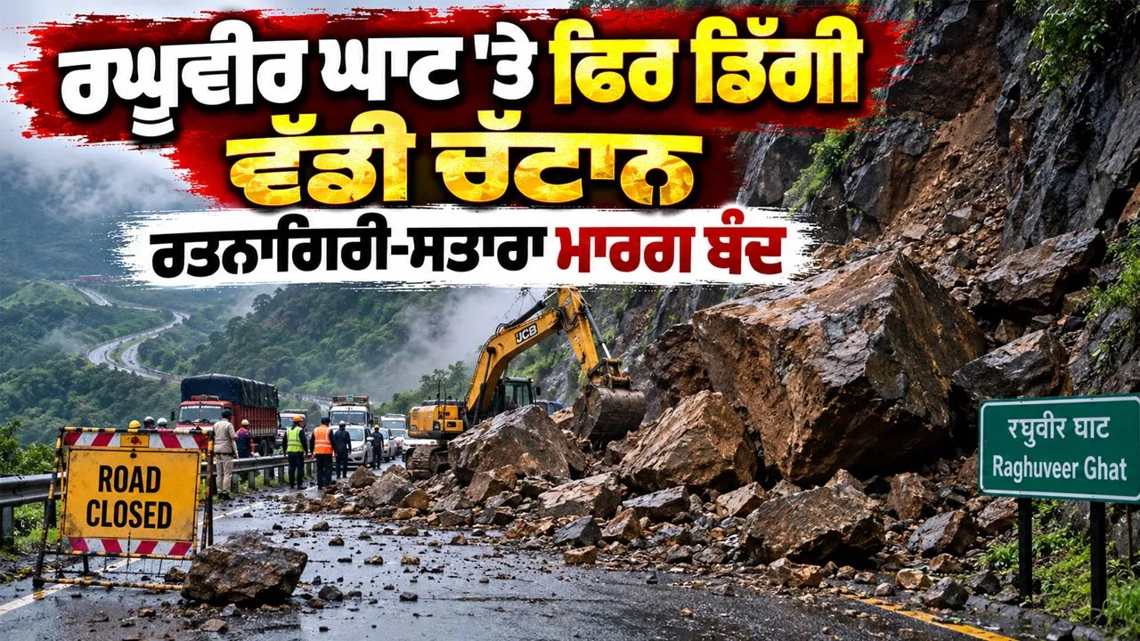 Landslide: ਰਘੂਵੀਰ ਘਾਟ 'ਤੇ ਫਿਰ ਡਿੱਗੀ ਵੱਡੀ ਚੱਟਾਨ, ਰਤਨਾਗਿਰੀ-ਸਤਾਰਾ ਮਾਰਗ ਬੰਦ