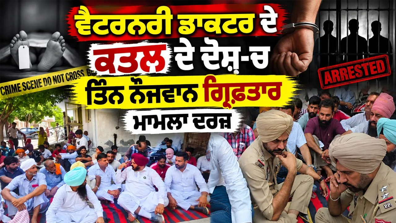 Murder Case Punjab: ਵੈਟਰਨਰੀ ਡਾਕਟਰ ਦੇ ਕਤਲ ਦੇ ਦੋਸ਼-ਚ ਤਿੰਨ ਨੌਜਵਾਨ ਗ੍ਰਿਫ਼ਤਾਰ, ਮਾਮਲਾ ਦਰਜ 