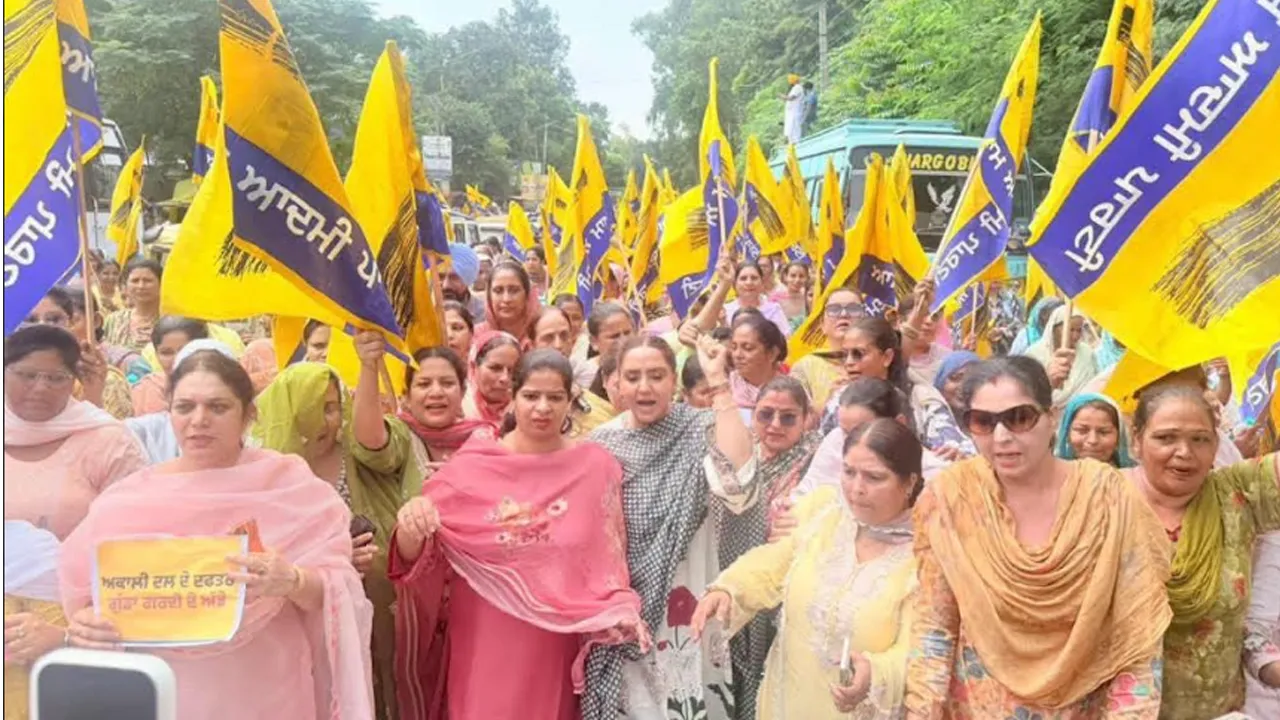 Punjab: ਅਕਾਲੀ ਦਲ ਦੇ ਦਫ਼ਤਰ 'ਚ ਬਜ਼ੁਰਗ ਦਲਿਤ ਔਰਤ ਨਾਲ ਕੁੱਟਮਾਰ ਖ਼ਿਲਾਫ਼ ਆਪ ਮਹਿਲਾ ਵਿੰਗ ਵੱਲੋਂ ਸਮਰਾਲਾ 'ਚ ਭਾਰੀ ਰੋਸ ਪ੍ਰਦਰਸ਼ਨ