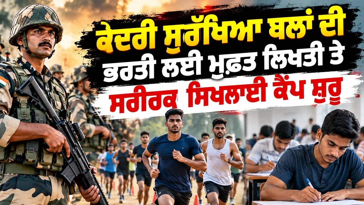 Central Armed Forces Recruitment: ਕੇਂਦਰੀ ਸੁਰੱਖਿਆ ਬਲਾਂ ਦੀ ਭਰਤੀ ਲਈ ਮੁਫ਼ਤ ਲਿਖਤੀ ਤੇ ਸਰੀਰਕ ਸਿਖਲਾਈ ਕੈਂਪ ਸ਼ੁਰੂ