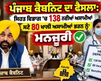Punjab Govt Jobs: ਪੰਜਾਬ ਕੈਬਨਿਟ ਦਾ ਫੈਸਲਾ: ਸਿਹਤ ਵਿਭਾਗ ’ਚ 138 ਨਵੀਆਂ ਅਸਾਮੀਆਂ ਸਣੇ 80 ਖਾਲੀ ਅਸਾਮੀਆਂ ਭਰਨ ਨੂੰ ਮਨਜ਼ੂਰੀ