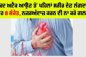 Heart Attack Symptoms: ਹਾਰਟ ਅਟੈਕ ਆਉਣ ਤੋਂ ਪਹਿਲਾਂ ਸਰੀਰ ਦੇਣ ਲਗਦਾ ਹੈ ਇਹ 8 ਸੰਕੇਤ, ਨਜ਼ਰਅੰਦਾਜ਼ ਕਰਨ ਦੀ ਨਾ ਕਰੋ ਗਲਤੀ