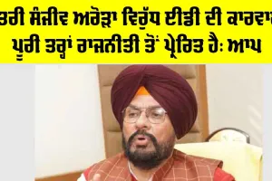 Sanjeev Arora: ਮੰਤਰੀ ਸੰਜੀਵ ਅਰੋੜਾ ਵਿਰੁੱਧ ਈਡੀ ਦੀ ਕਾਰਵਾਈ ਪੂਰੀ ਤਰ੍ਹਾਂ ਰਾਜਨੀਤੀ ਤੋਂ ਪ੍ਰੇਰਿਤ ਹੈ: ਆਪ