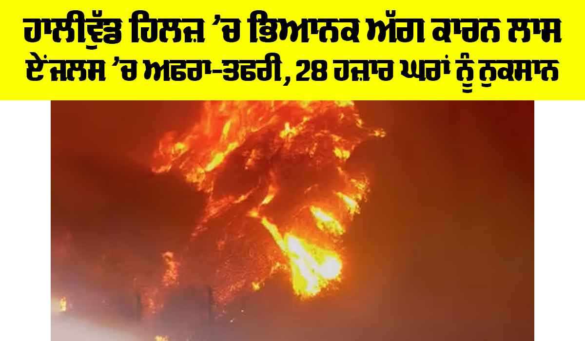 Los Angeles Wildfires: ਹਾਲੀਵੁੱਡ ਹਿਲਜ਼ ’ਚ ਭਿਆਨਕ ਅੱਗ ਕਾਰਨ ਲਾਸ ਏਂਜਲਸ ’ਚ ਅਫਰਾ-ਤਫਰੀ, 28 ਹਜ਼ਾਰ ਘਰਾਂ ਨੂੰ ਨੁਕਸਾਨ