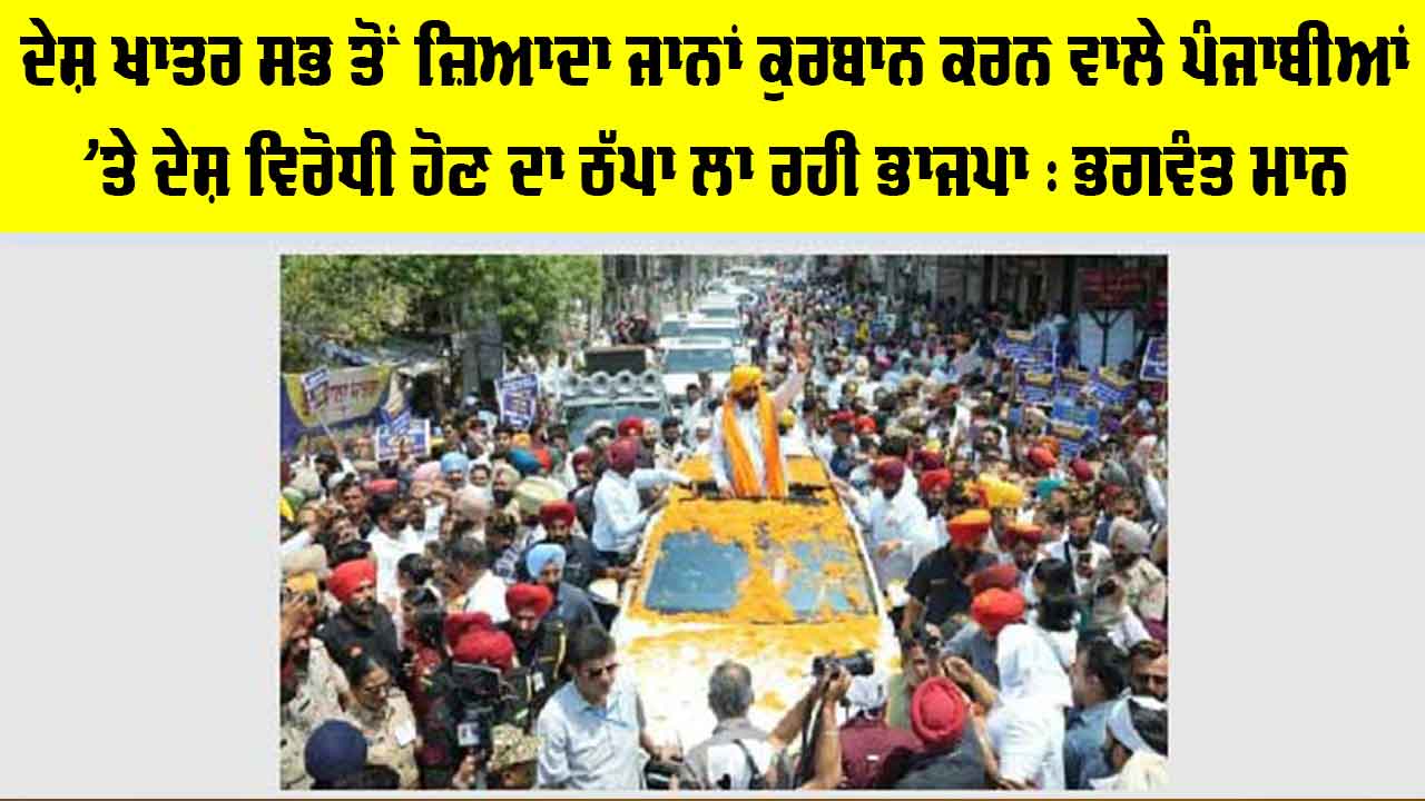 Bhagwant Mann: ਦੇਸ਼ ਖਾਤਰ ਸਭ ਤੋਂ ਜ਼ਿਆਦਾ ਜਾਨਾਂ ਕੁਰਬਾਨ ਕਰਨ ਵਾਲੇ ਪੰਜਾਬੀਆਂ ’ਤੇ ਦੇਸ਼ ਵਿਰੋਧੀ ਹੋਣ ਦਾ ਠੱਪਾ ਲਾ ਰਹੀ ਭਾਜਪਾ : ਭਗਵੰਤ ਮਾਨ