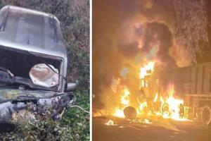 ਖੜੇ ਟਰੱਕ ’ਚ ਗੱਡੀ ਵੱਜਣ ਨਾਲ ਲੱਗੀ ਭਿਆਨਕ ਅੱਗ