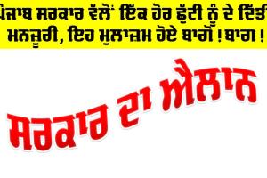ਪੰਜਾਬ ਸਰਕਾਰ ਵੱਲੋਂ ਇੱਕ ਹੋਰ ਛੁੱਟੀ ਨੂੰ ਦੇ ਦਿੱਤੀ ਮਨਜ਼ੂਰੀ, ਇਹ ਮੁਲਾਜ਼ਮ ਹੋਏ ਬਾਗੋ! ਬਾਗ!