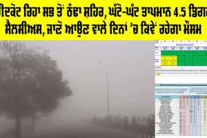 Weather Punjab: ਫਰੀਦਕੋਟ ਰਿਹਾ ਪੰਜਾਬ ਦਾ ਸਭ ਤੋਂ ਠੰਢਾ ਸ਼ਹਿਰ, ਘੱਟੋ-ਘੱਟ ਤਾਪਮਾਨ 4.5 ਡਿਗਰੀ ਸੈਲਸੀਅਸ, ਜਾਣੋ ਆਉਣ ਵਾਲੇ ਦਿਨਾਂ ’ਚ ਕਿਵੇਂ ਰਹੇਗਾ ਮੌਸਮ