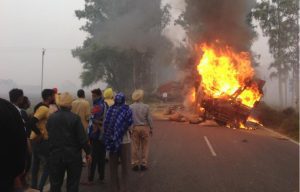 Fire Broke, Out Between, Two Trucks, Driver, Burnt Alive