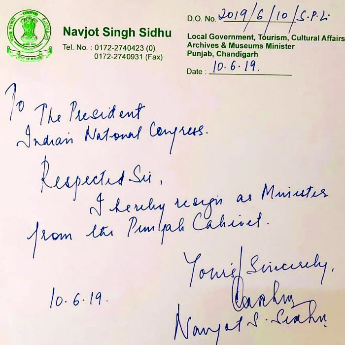 Navjot Singh Sidhu, Resigns From Ministerial