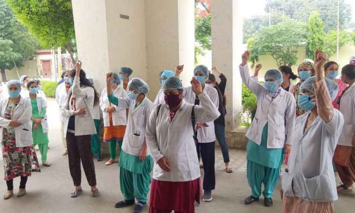 Nursing Staff Chanting Slogans Front Of MSO