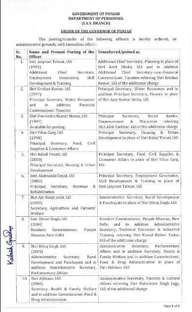 Transfers Officers Punjab