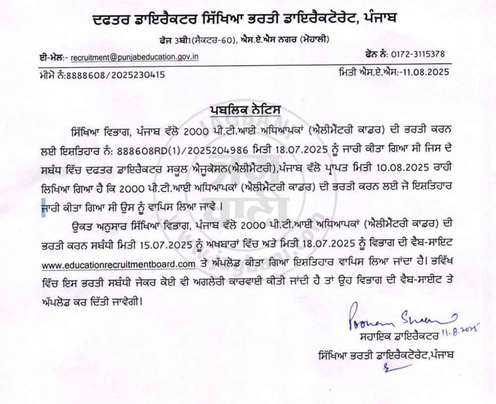 Punjab Government Job Update