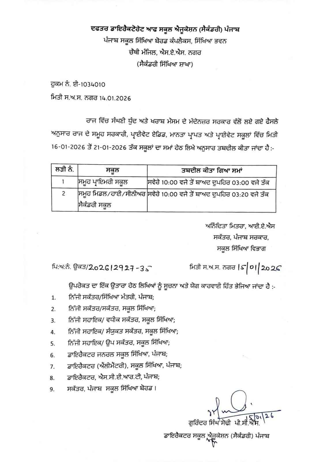 Punjab School Timing Change